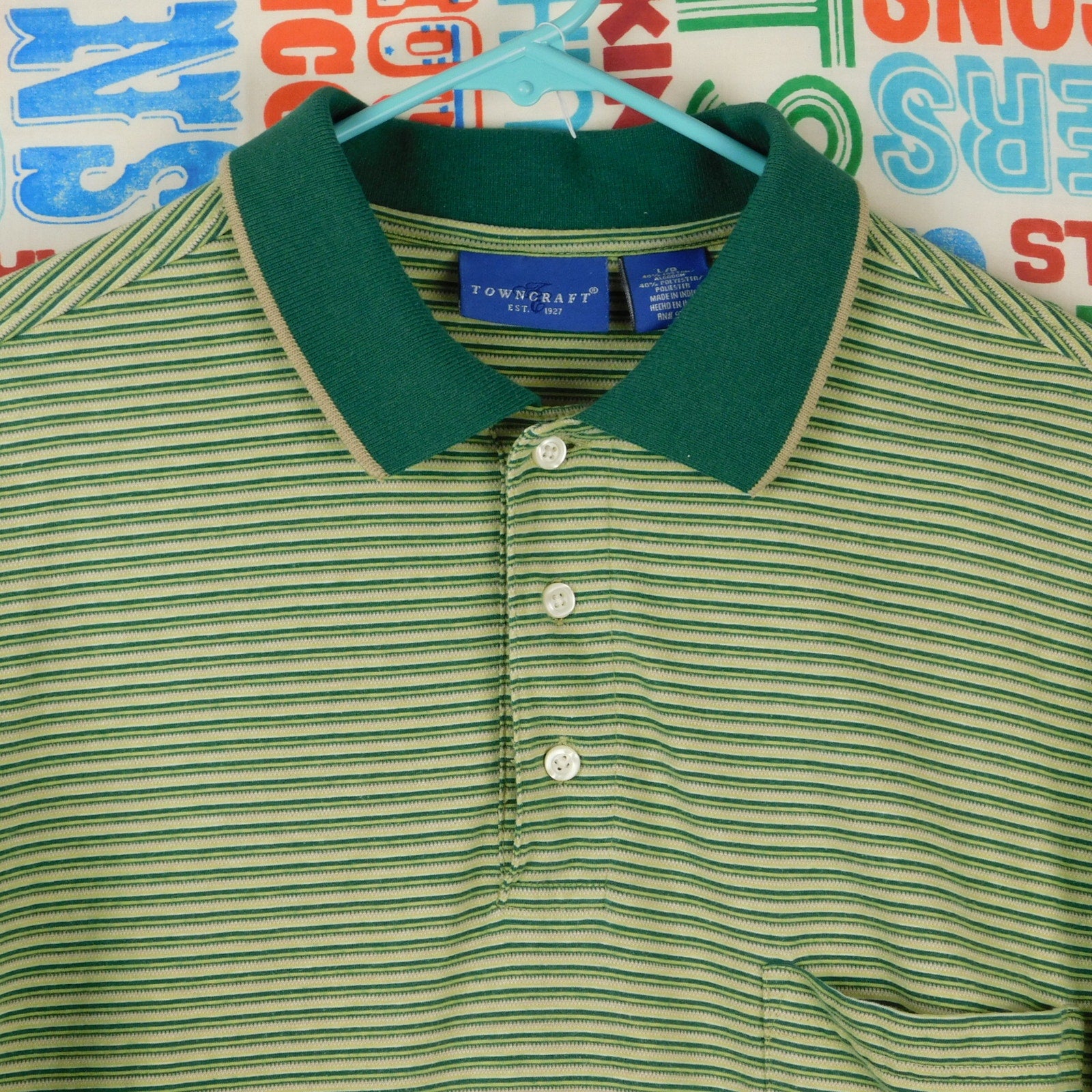 Towncraft Polo Shirt - Green/Striped - Size L