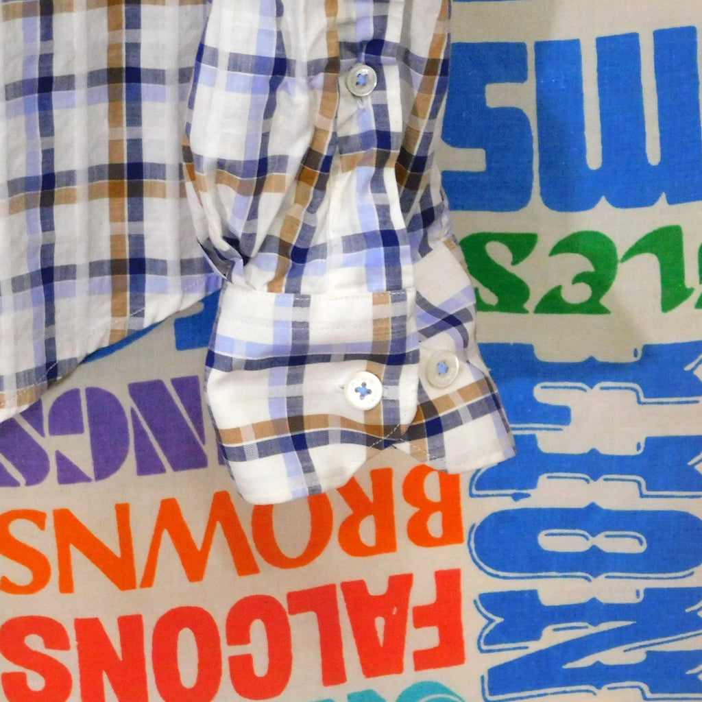Bugatchi Button Down Shirt Size L Shaped Fit Plaid Cuff Print Long Sleeve