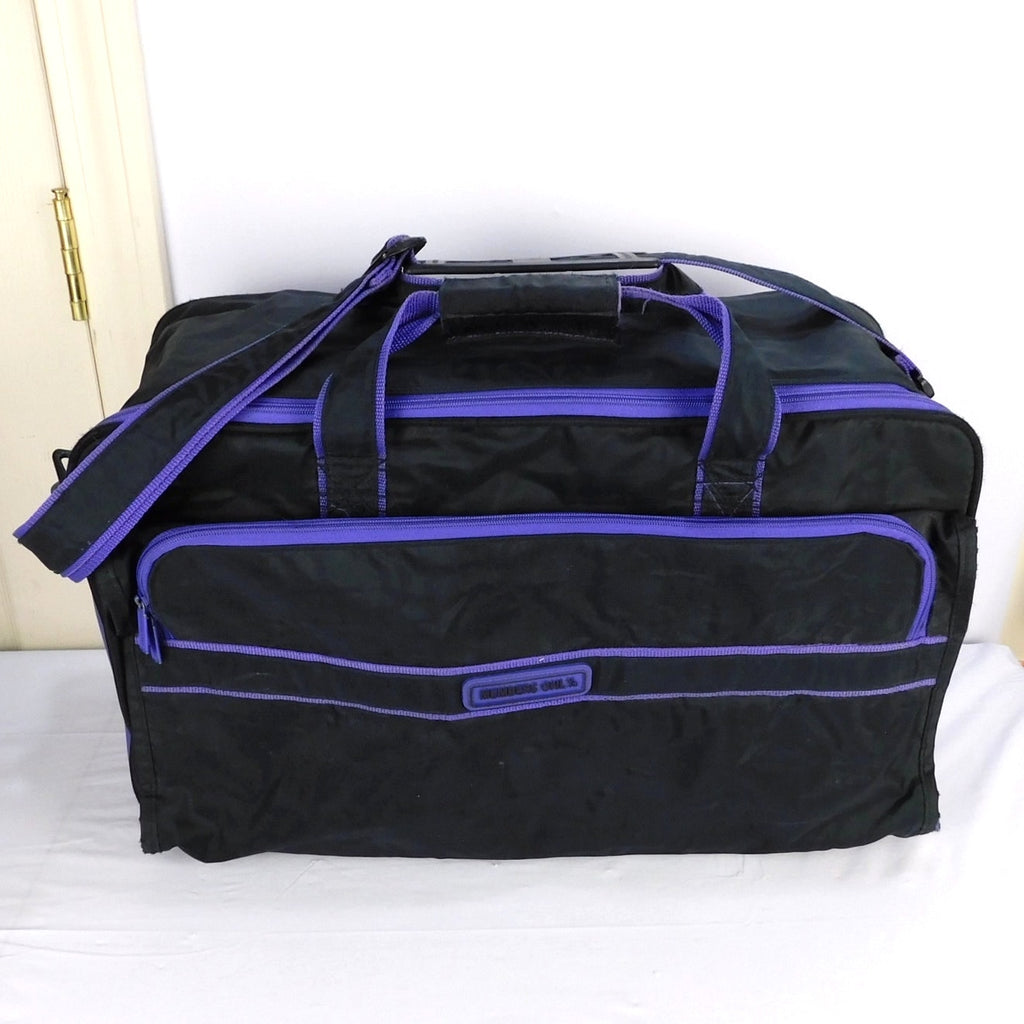Vintage Members Only Duffel Bag Black Purple Nylon Travel Gym Weekend Bag